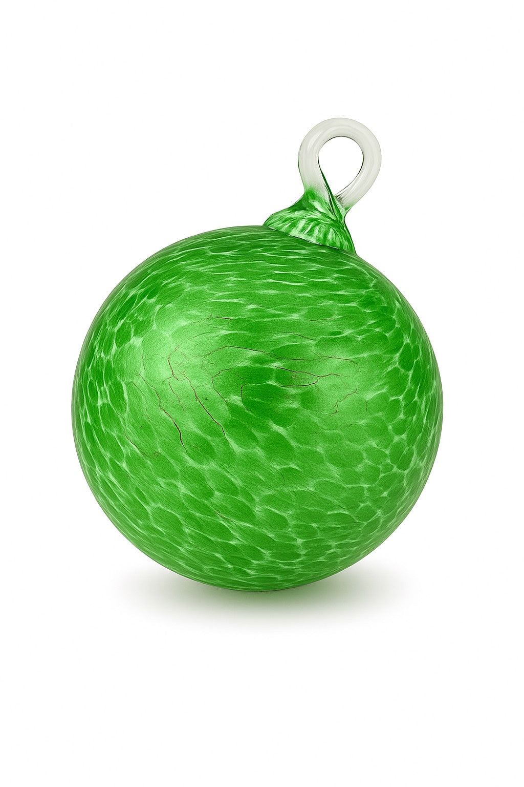 Hand-blown Green glass ornament with clear handmade loop from Puget Sound Glassblowing Studio.