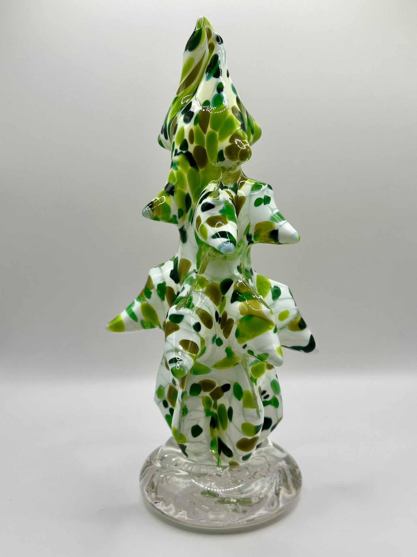 Hand Blown White And Green Mix Glass Tree Figurine Glass Home Decor Glass Christmas Tree - Handmade Glass Art