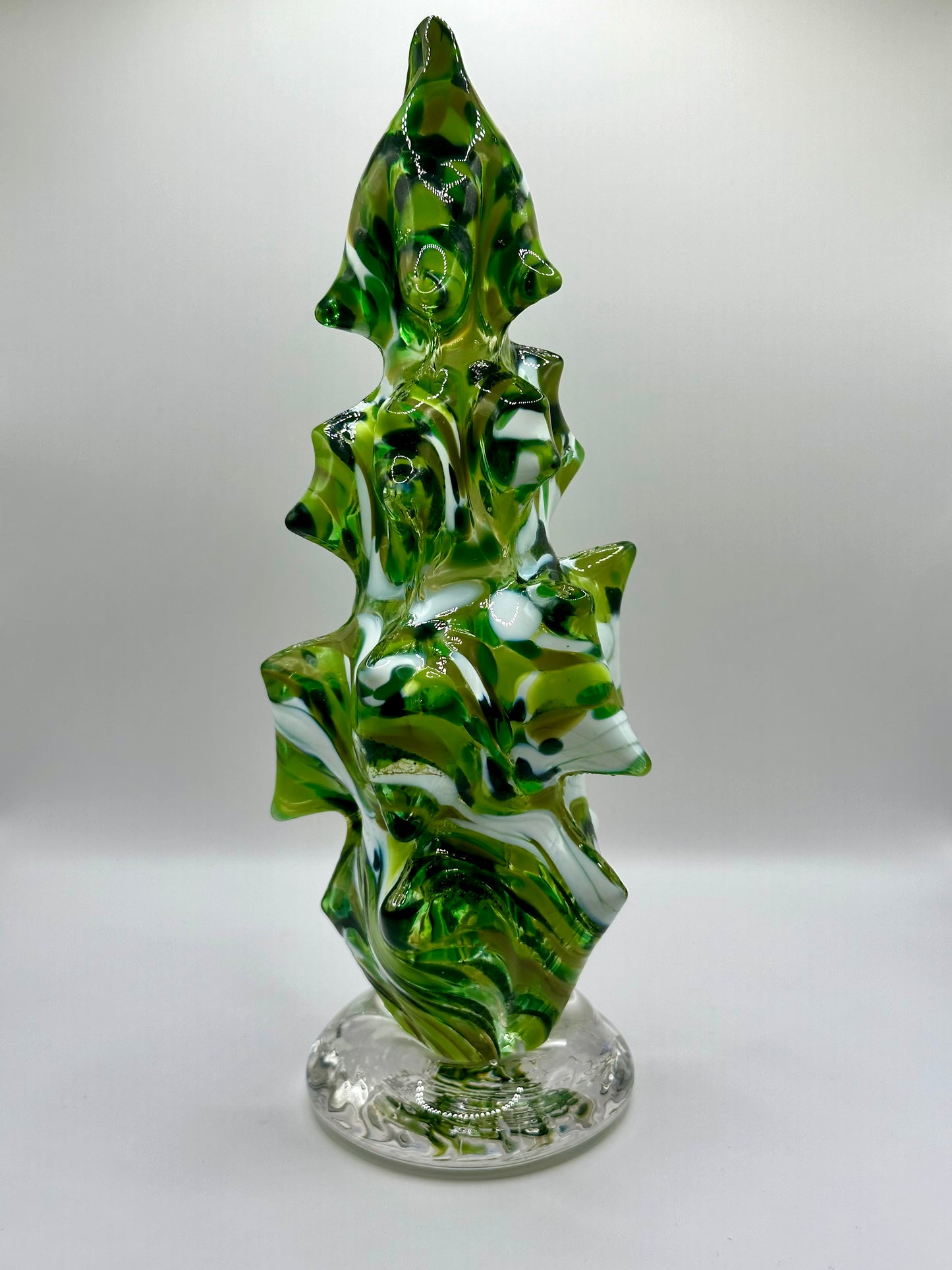 Hand Blown White And Green Mix Glass Tree Figurine Glass Home Decor Glass Christmas Tree - Handmade Glass Art