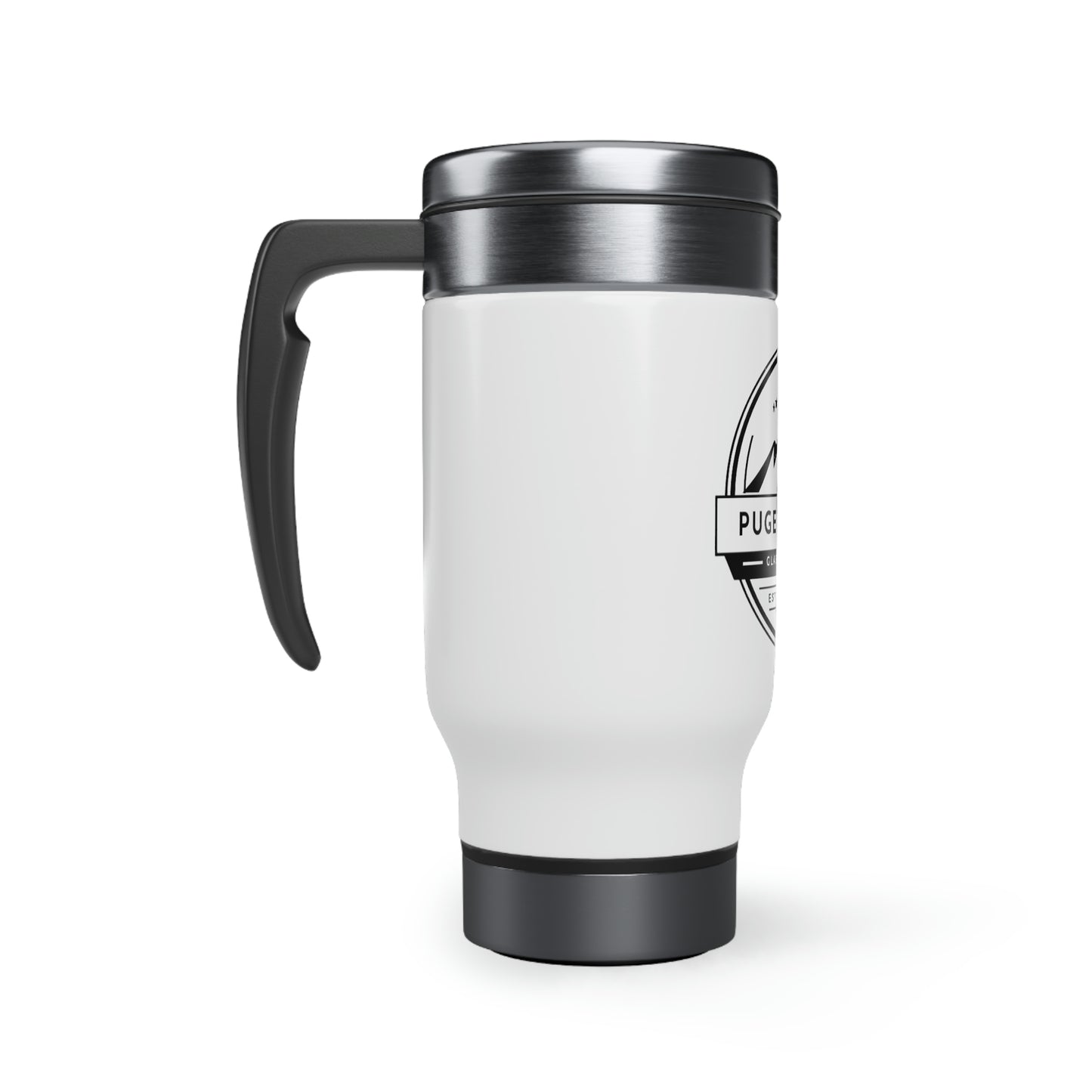 Stainless Steel Puget Sound Glassblowing Travel Mug with Handle, 14oz