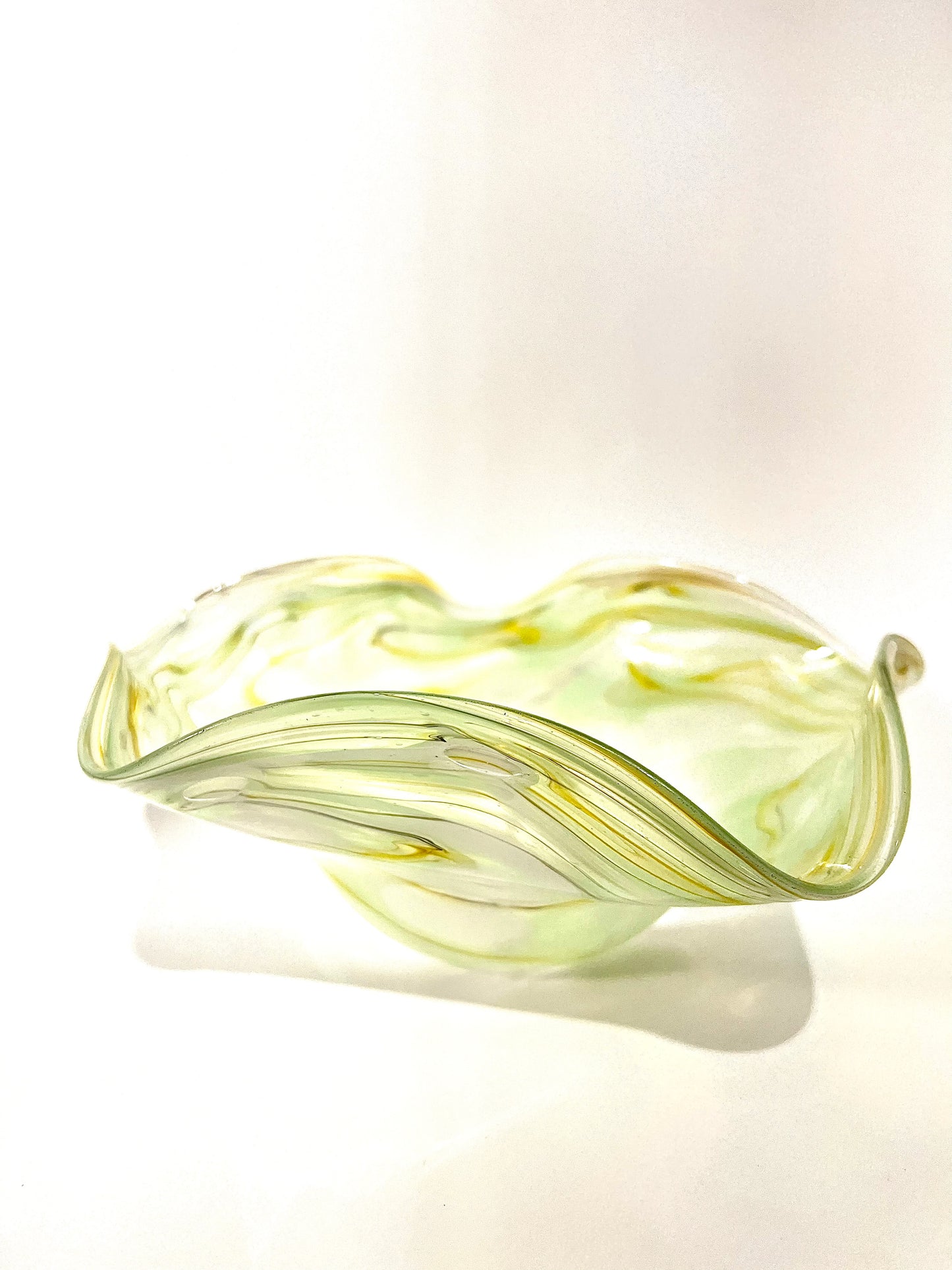 Light Teal Green and Yellow White Wavy Bowl