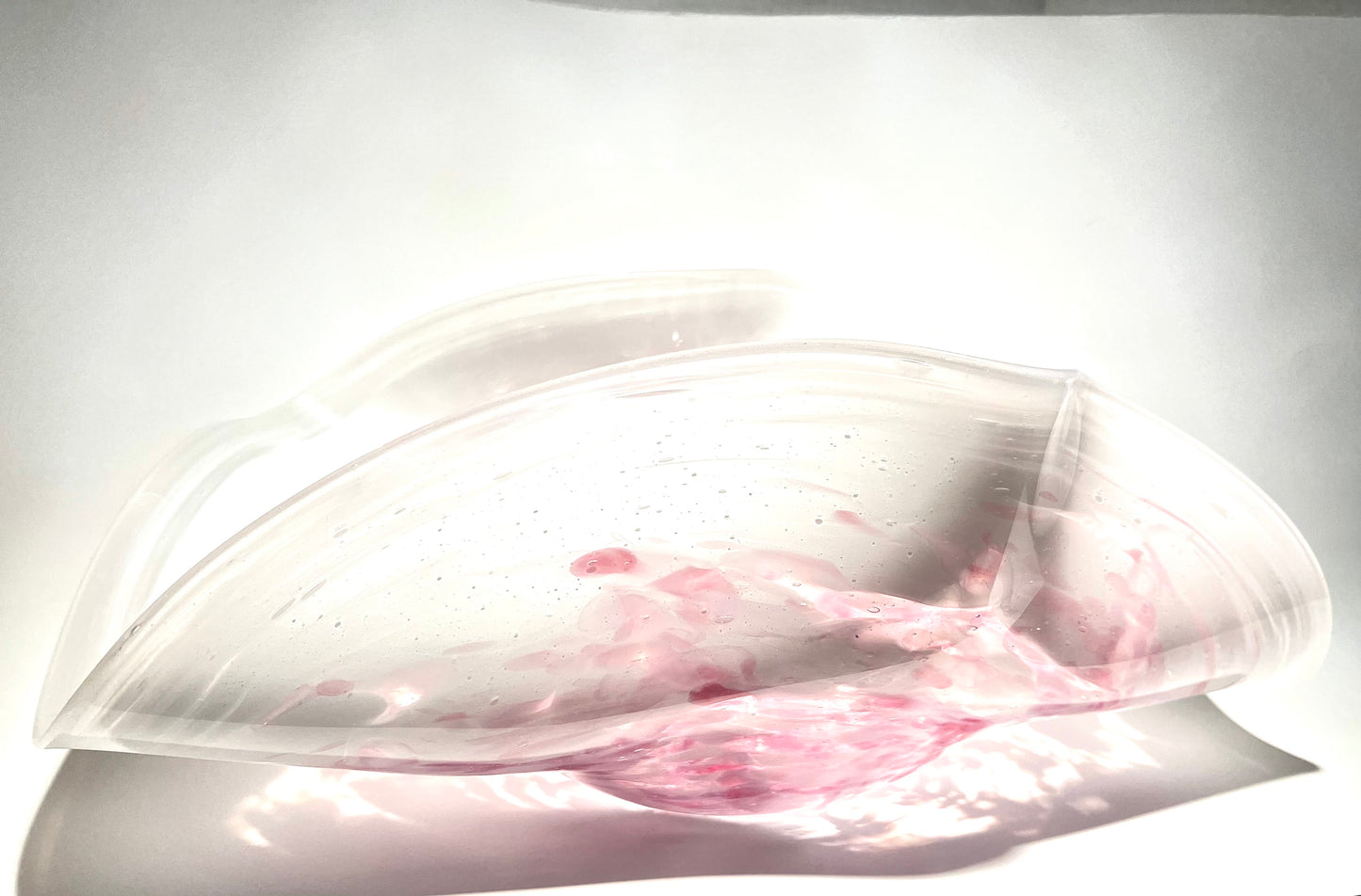 Large White and Translucent Pink Wavy Seaform Bowl