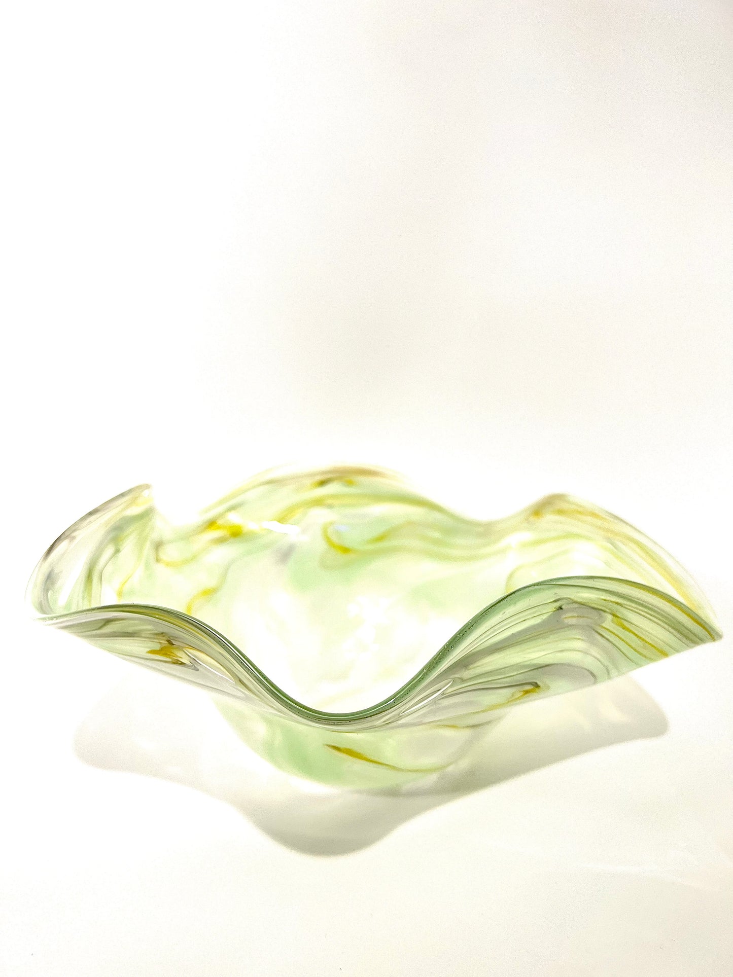 Light Teal Green and Yellow White Wavy Bowl