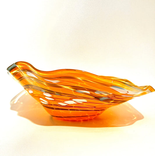 Blue, White, Orange Wavy Bowl