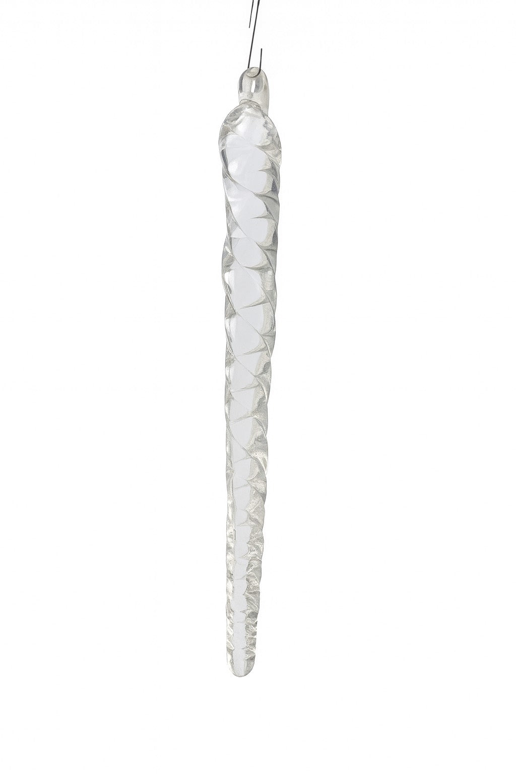 Clear hand-blown glass icicle ornament, by Puget Sound Glassblowing Studio.