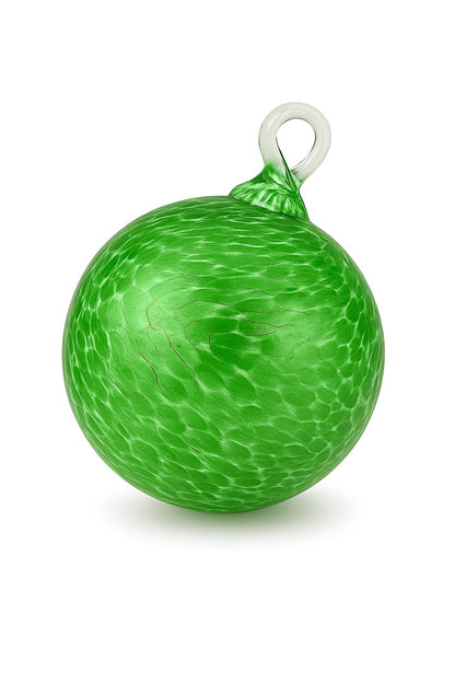 Hand-blown Green glass ornament with clear handmade loop from Puget Sound Glassblowing Studio.