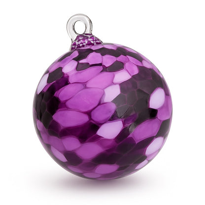 Hand-blown Purple Mosaic glass ornament with lavender, plum, and deep violet pieces from Puget Sound Glassblowing Studio. 