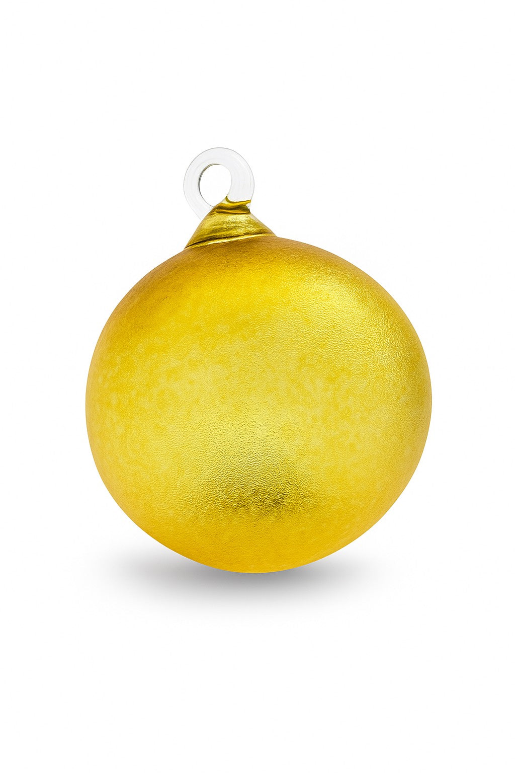 Hand-blown frosted gold glass ornament with shimmering textured finish from Puget Sound Glassblowing Studio.