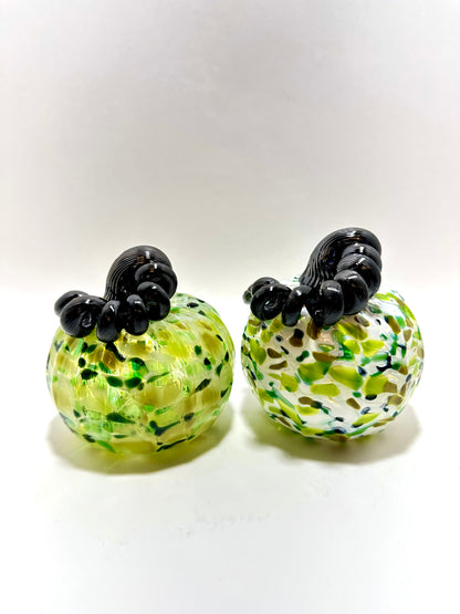 Medium Sparkling Green White Glass Pumpkin