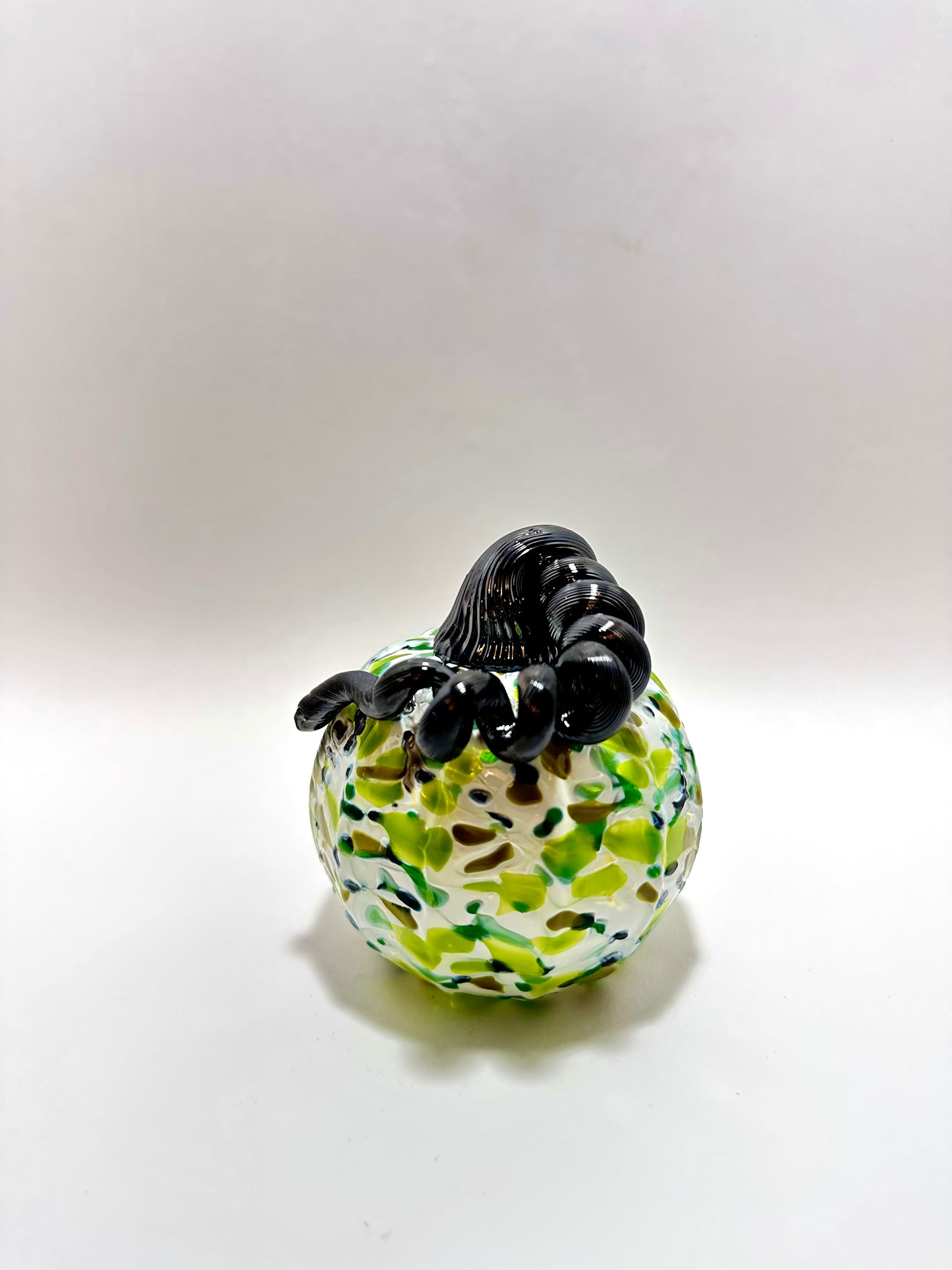 Medium Sparkling Green White Glass Pumpkin