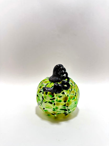 Medium Sparkling Green White Glass Pumpkin