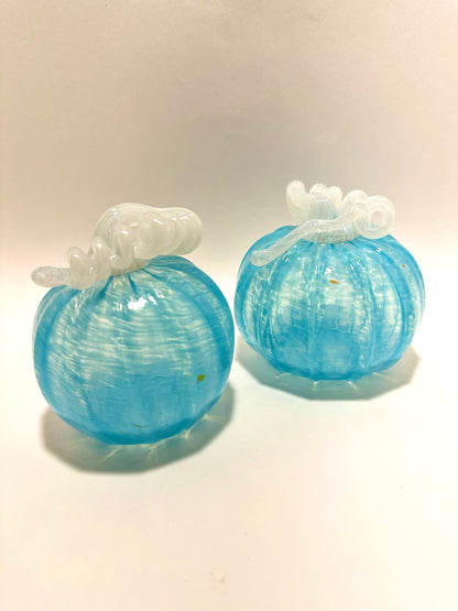 Medium Glass Light Blue Pumpkin
