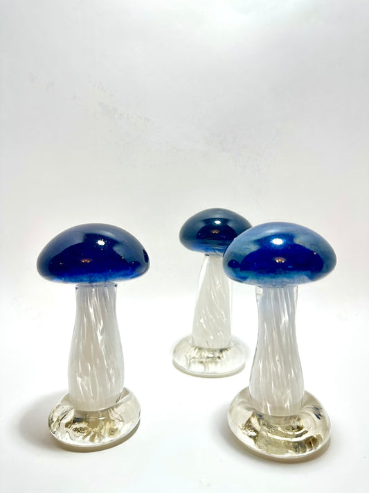 Cobalt Blue Cap Glass Mushrooms