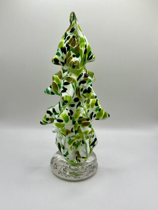 Hand Blown White And Green Mix Glass Tree Figurine Glass Home Decor Glass Christmas Tree - Handmade Glass Art