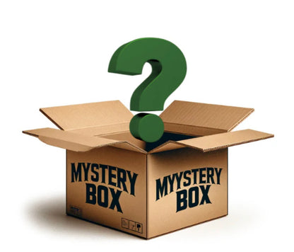 Mystery box graphic with a question mark representing Puget Sound Glassblowing Studio’s mystery glass ornament box.