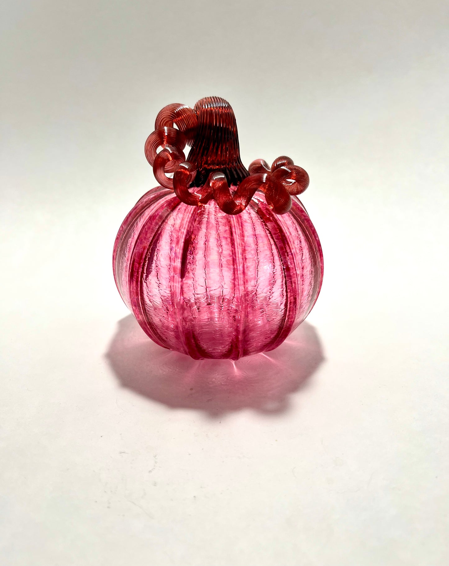 Sugar Pink Dream Ruby Rose Hand Blown Glass Pumpkin