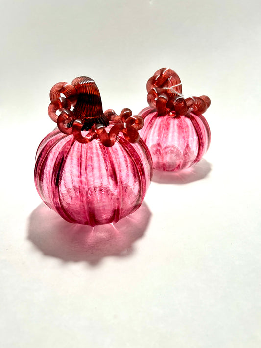 Sugar Pink Dream Ruby Rose Hand Blown Glass Pumpkin