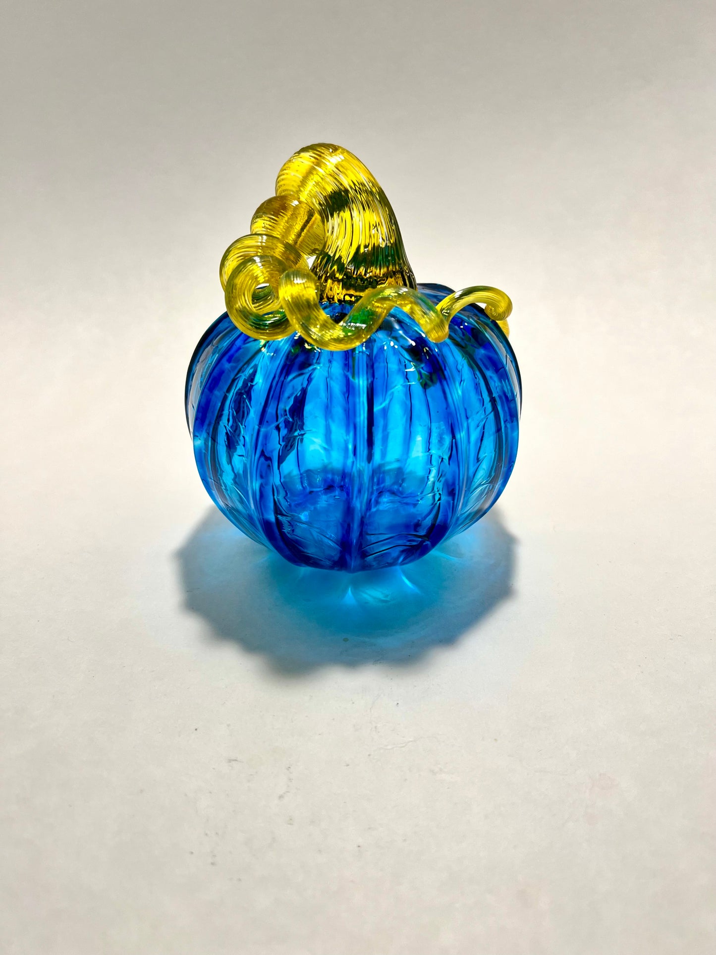 Cobalt Crown Hand Blown Glass Pumpkin (Cobalt Blue with Yellow Stem)