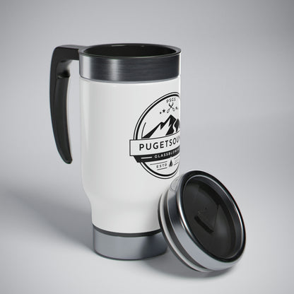 Stainless Steel Puget Sound Glassblowing Travel Mug with Handle, 14oz