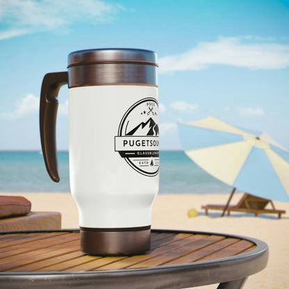 Stainless Steel Puget Sound Glassblowing Travel Mug with Handle, 14oz