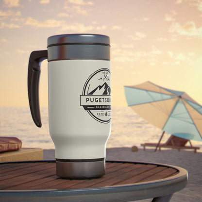 Stainless Steel Puget Sound Glassblowing Travel Mug with Handle, 14oz