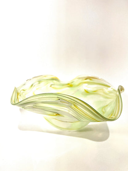 Light Teal Green and Yellow White Wavy Bowl