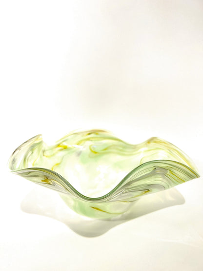 Light Teal Green and Yellow White Wavy Bowl