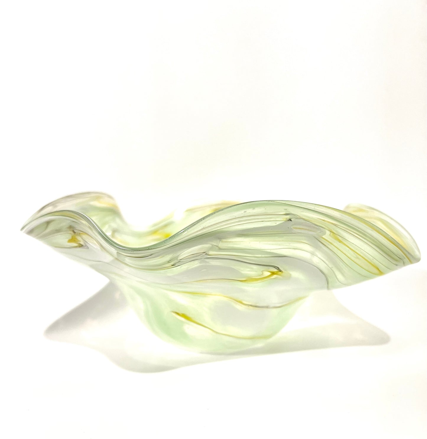 Light Teal Green and Yellow White Wavy Bowl