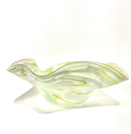 Light Teal Green and Yellow White Wavy Bowl